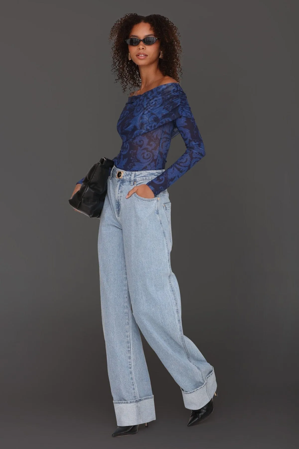 Off-Shoulder Paisley Mesh Bodysuit sold by Avec Les Filles product image thumbnail 3