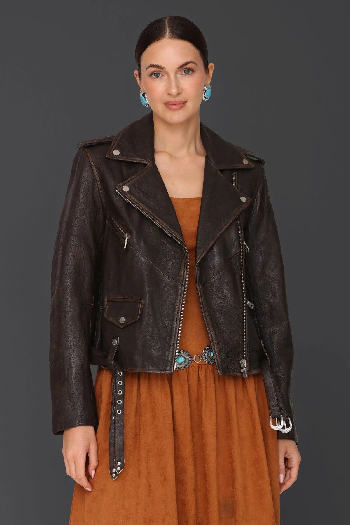 Genuine Leather Western Belted Biker Jacket sold by Avec Les Filles product image thumbnail 4