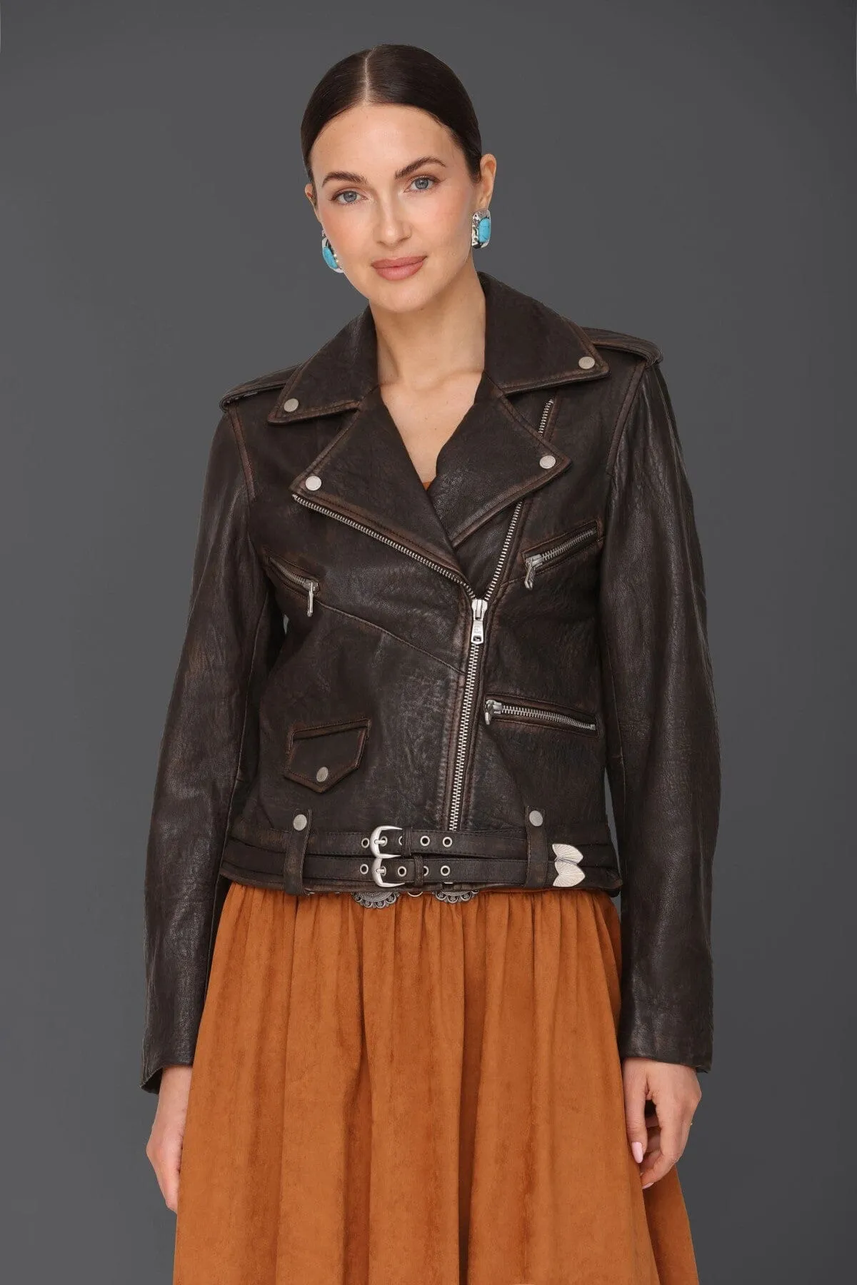 Genuine Leather Western Belted Biker Jacket sold by Avec Les Filles product image thumbnail 5