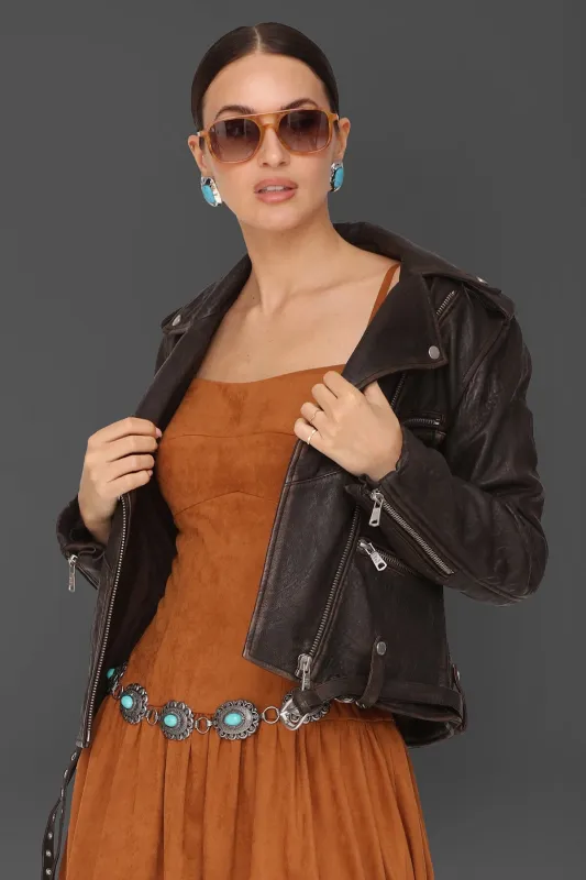 Genuine Leather Western Belted Biker Jacket sold by Avec Les Filles