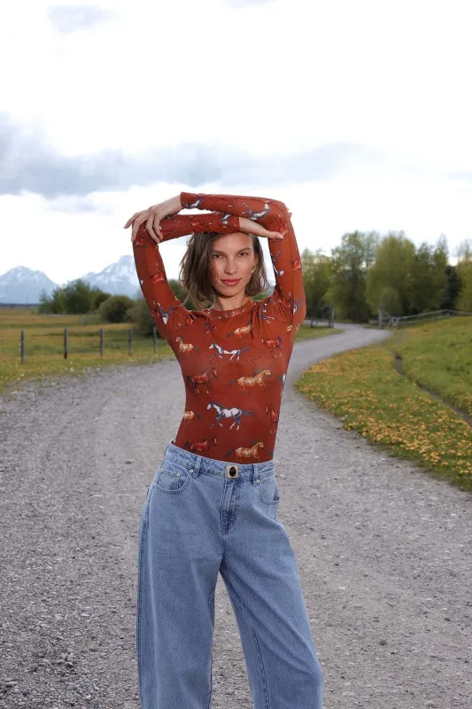 Equine Printed Mesh Long Sleeve Top sold by Avec Les Filles