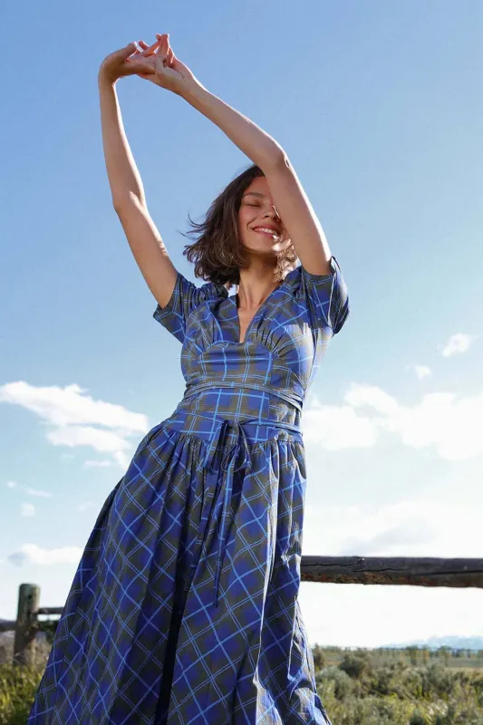Plaid Cotton Puff Sleeve Midi Dress sold by Avec Les Filles