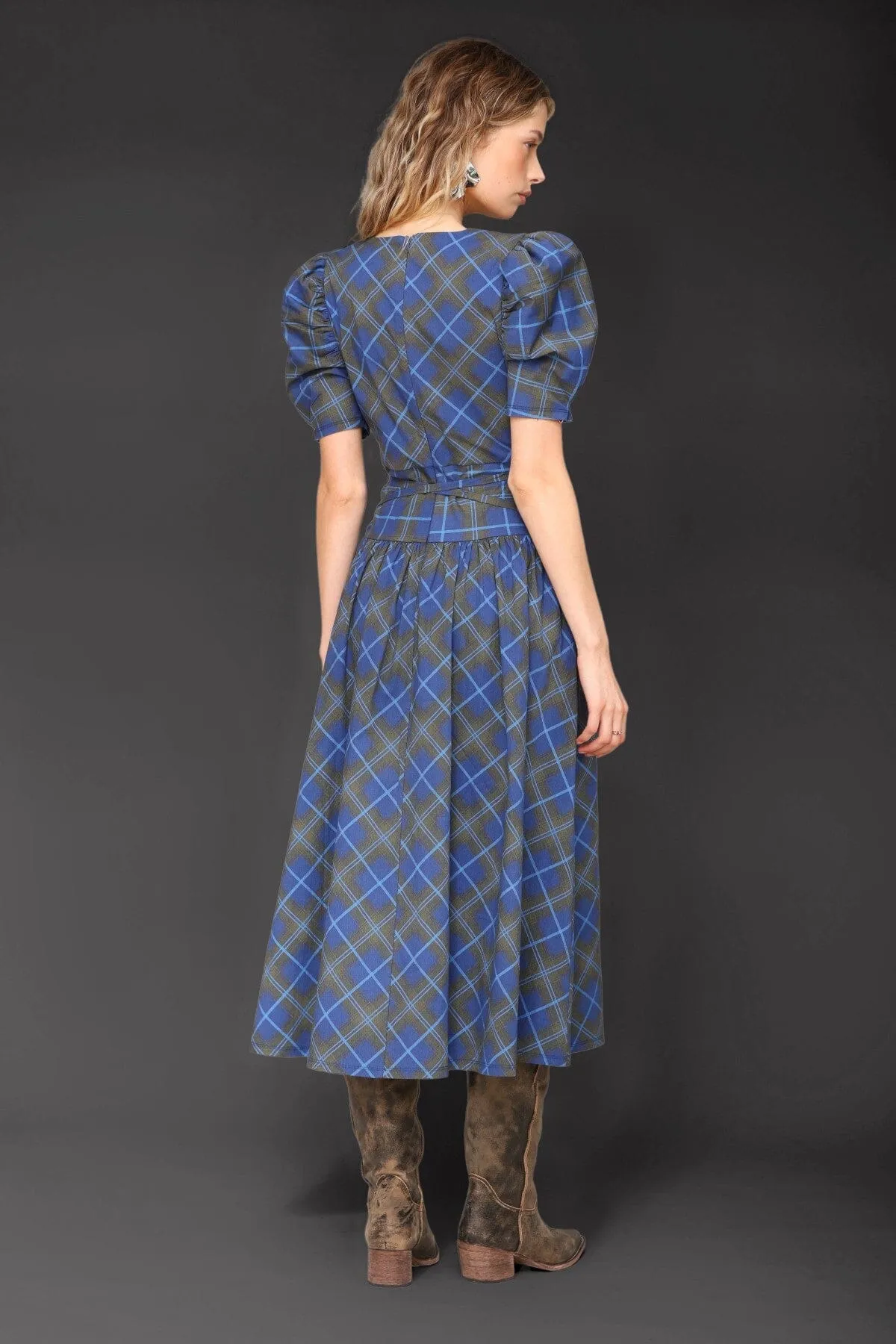Plaid Cotton Puff Sleeve Midi Dress sold by Avec Les Filles product image thumbnail 5