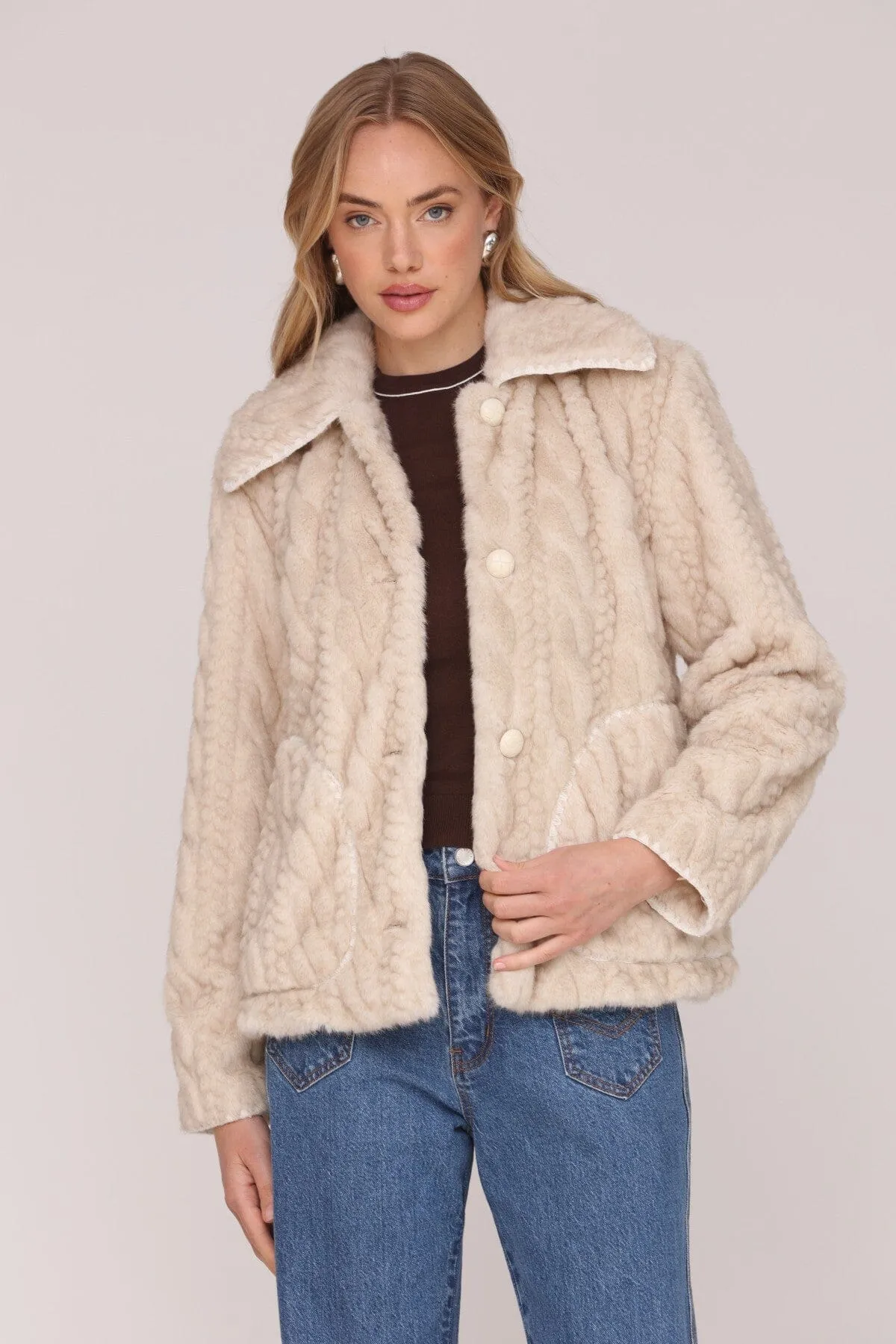 Cable Knit Faux Fur Jacket sold by Avec Les Filles product image thumbnail 2
