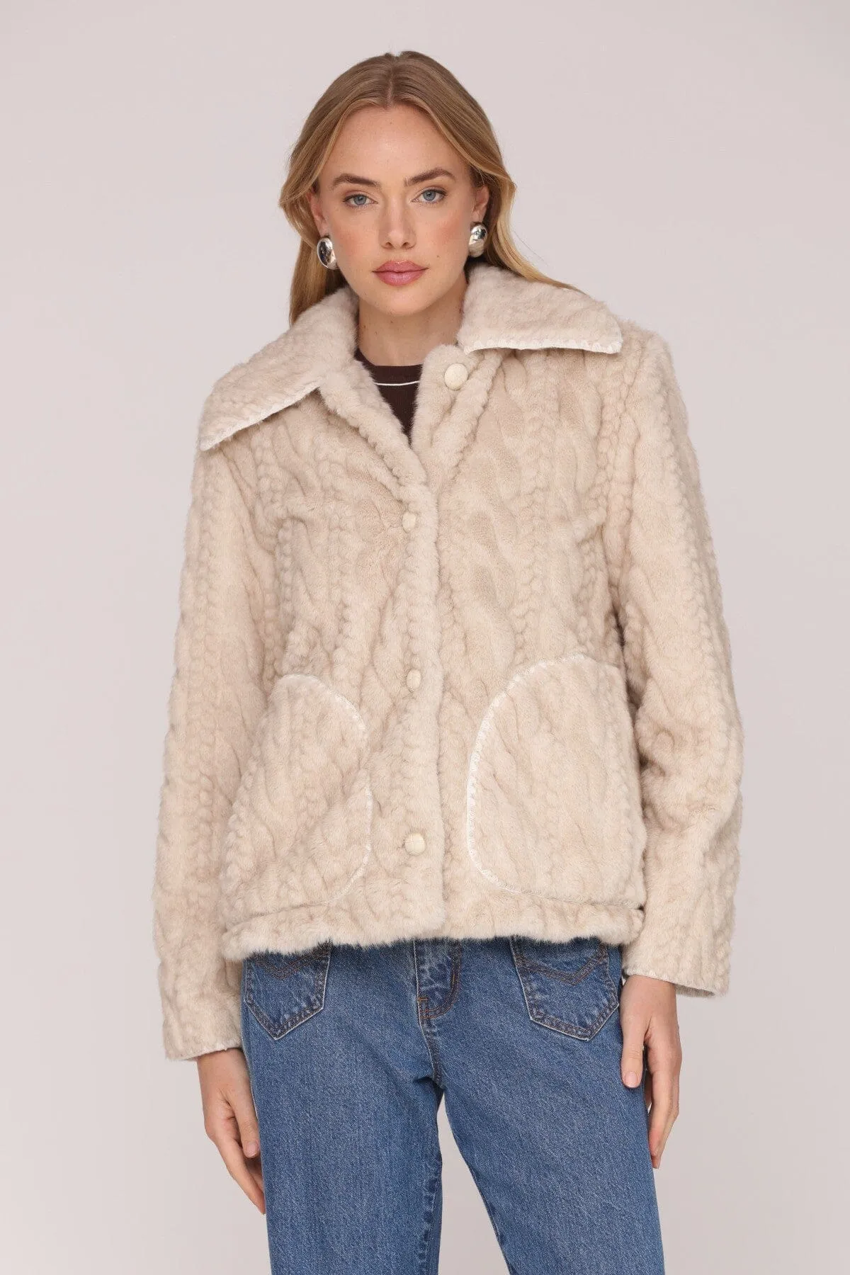 Cable Knit Faux Fur Jacket sold by Avec Les Filles product image thumbnail 3
