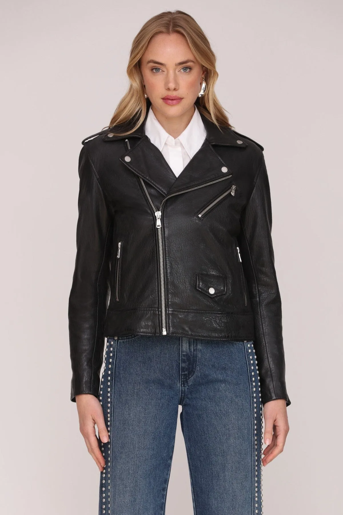 Classic Genuine Leather Biker Jacket sold by Avec Les Filles product image thumbnail 3