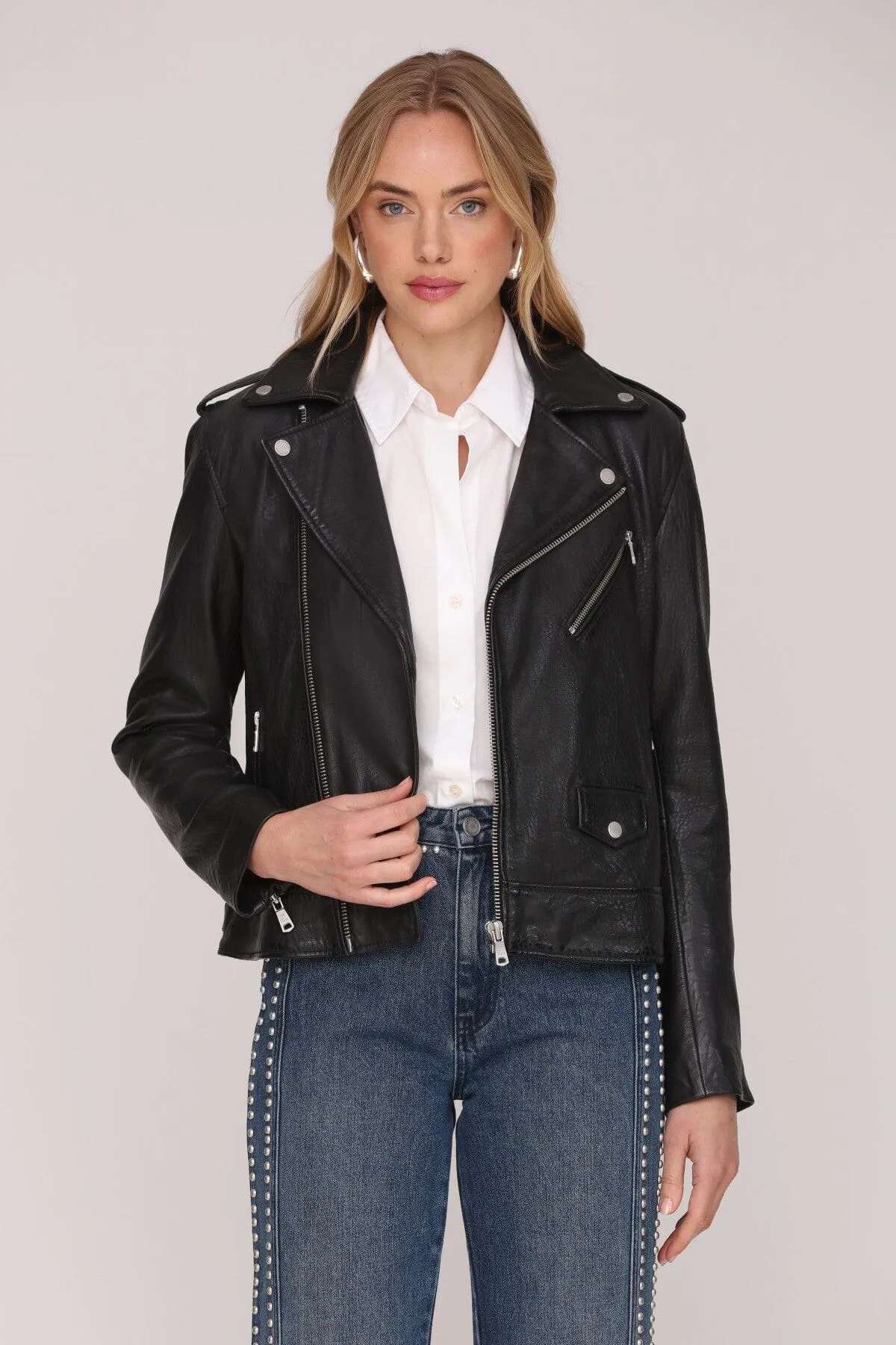 Classic Genuine Leather Biker Jacket sold by Avec Les Filles product image thumbnail 2