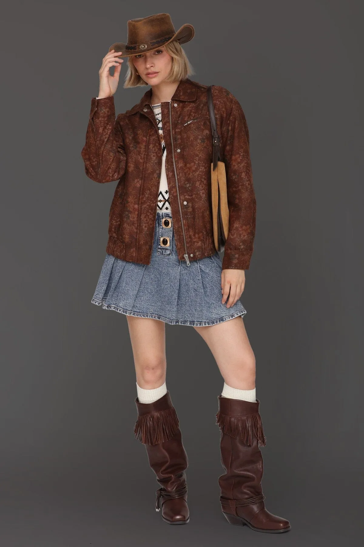 Floral Print Relaxed Bomber Jacket sold by Avec Les Filles product image thumbnail 3