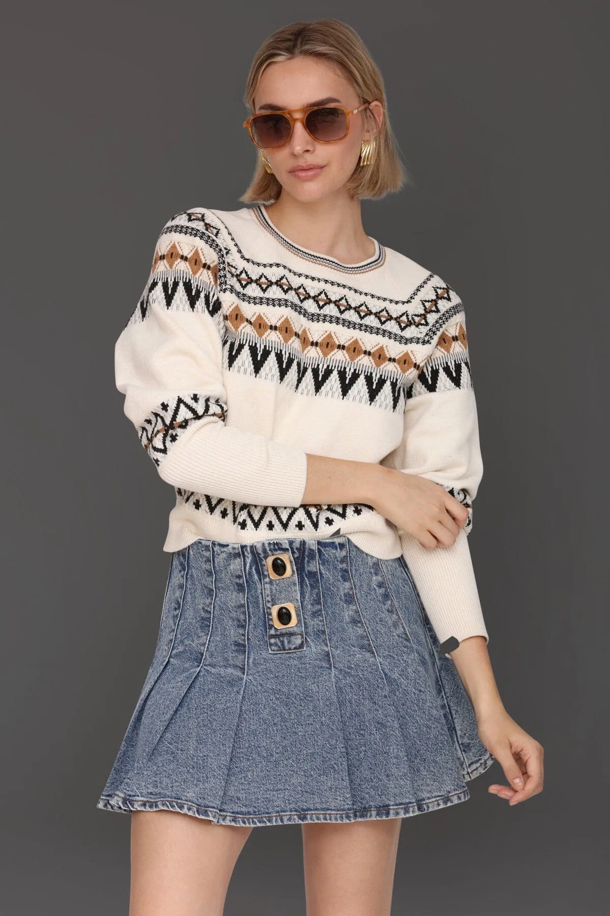 Fair Isle Puff Sleeve Sweater sold by Avec Les Filles product image thumbnail 4