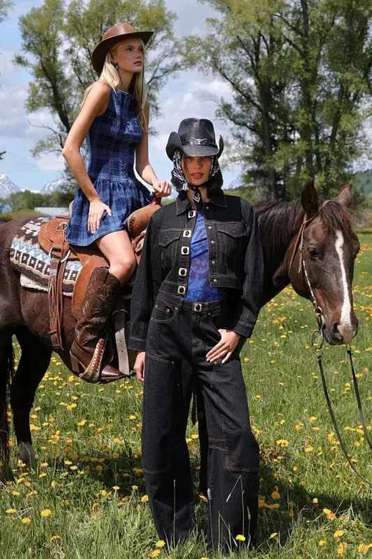 Novelty Button Barrel Leg Jeans sold by Avec Les Filles