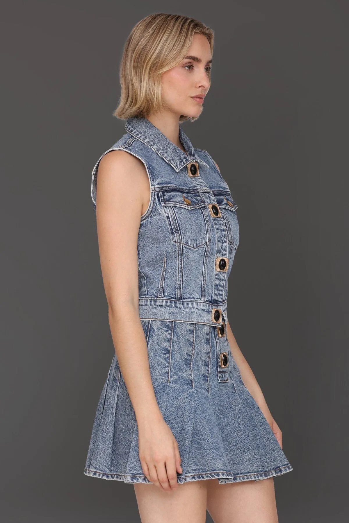 Novelty Button Denim Vest Top sold by Avec Les Filles product image thumbnail 4