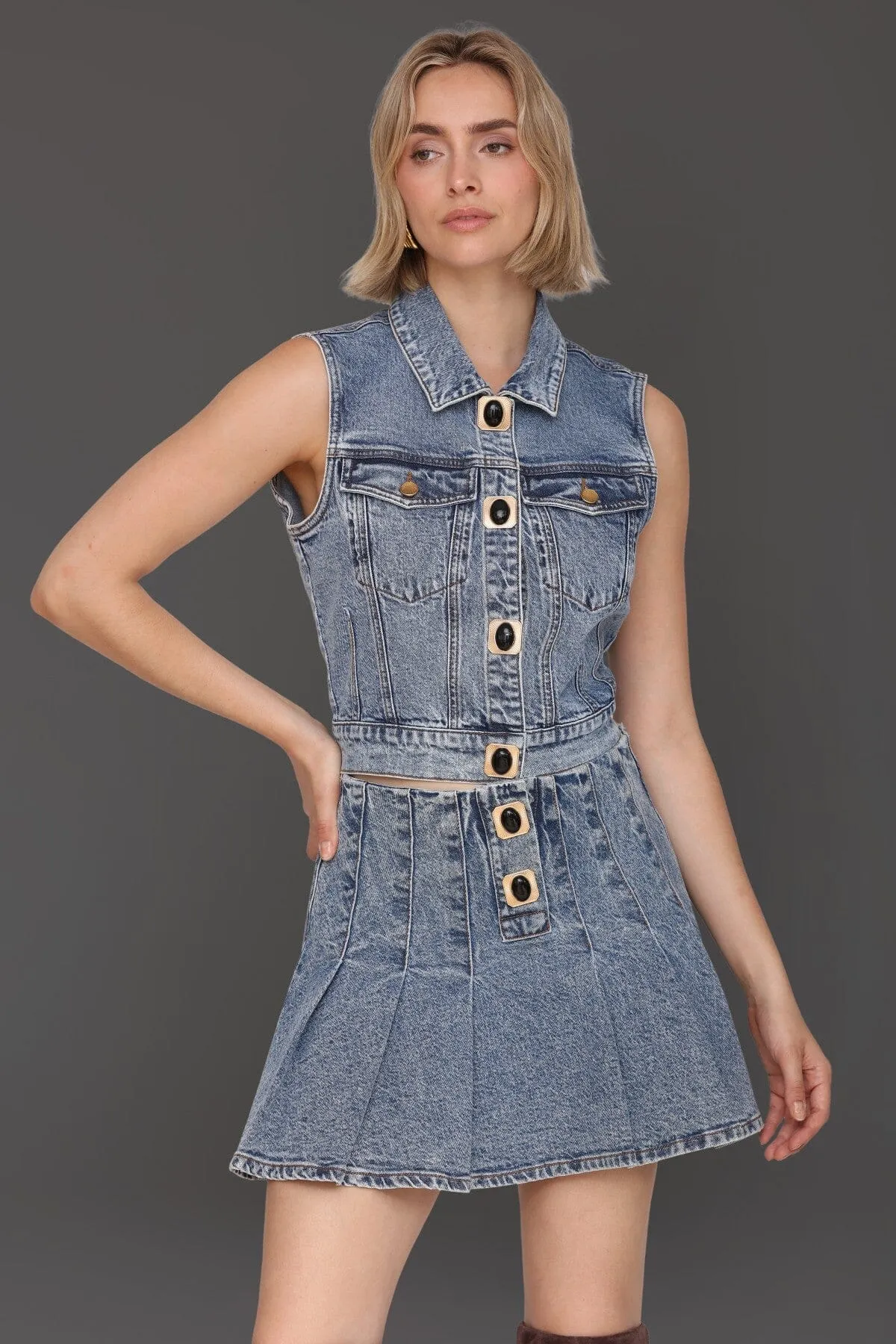 Novelty Button Denim Vest Top sold by Avec Les Filles product image thumbnail 3