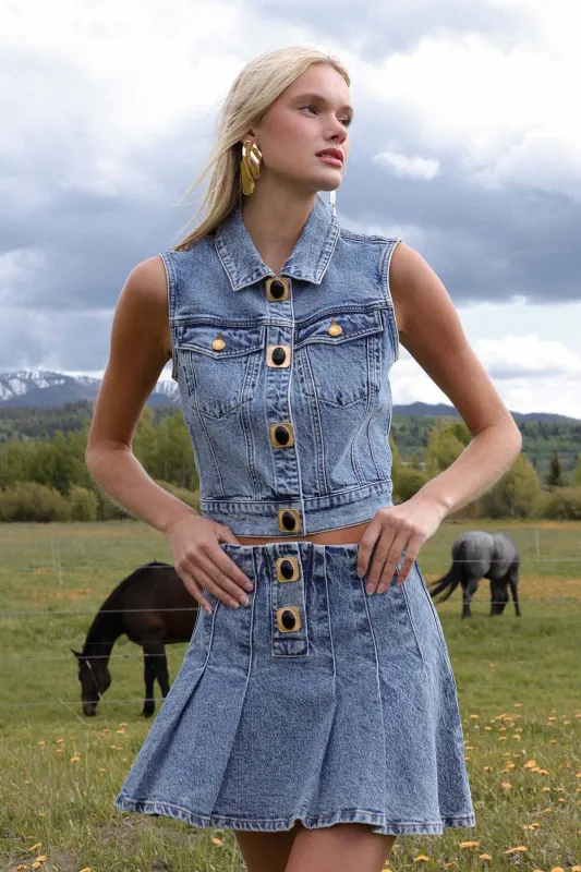 Novelty Button Denim Vest Top sold by Avec Les Filles