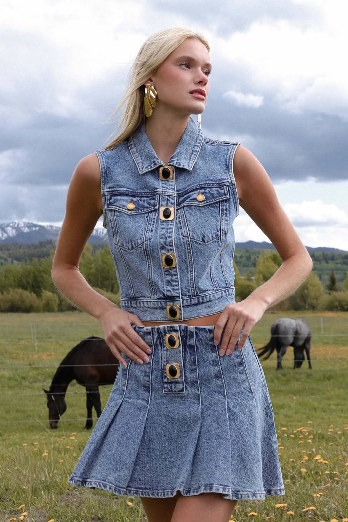 Novelty Button Denim Vest Top sold by Avec Les Filles