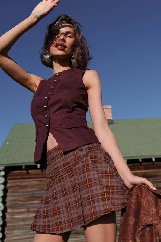 Plaid Pleated Mini Skort sold by Avec Les Filles