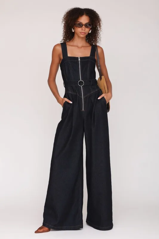 Zip-Front Wide Leg Denim Jumpsuit sold by Avec Les Filles