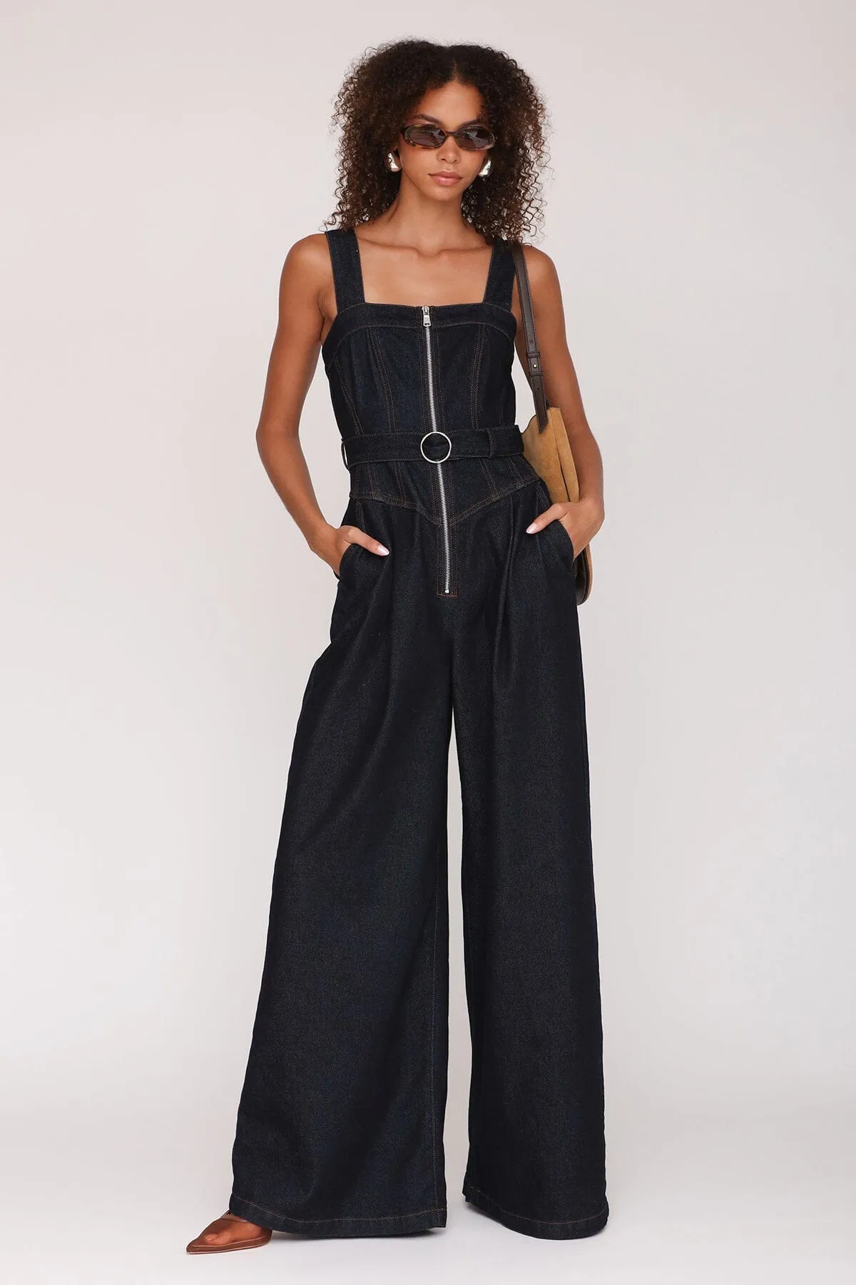 Zip-Front Wide Leg Denim Jumpsuit sold by Avec Les Filles