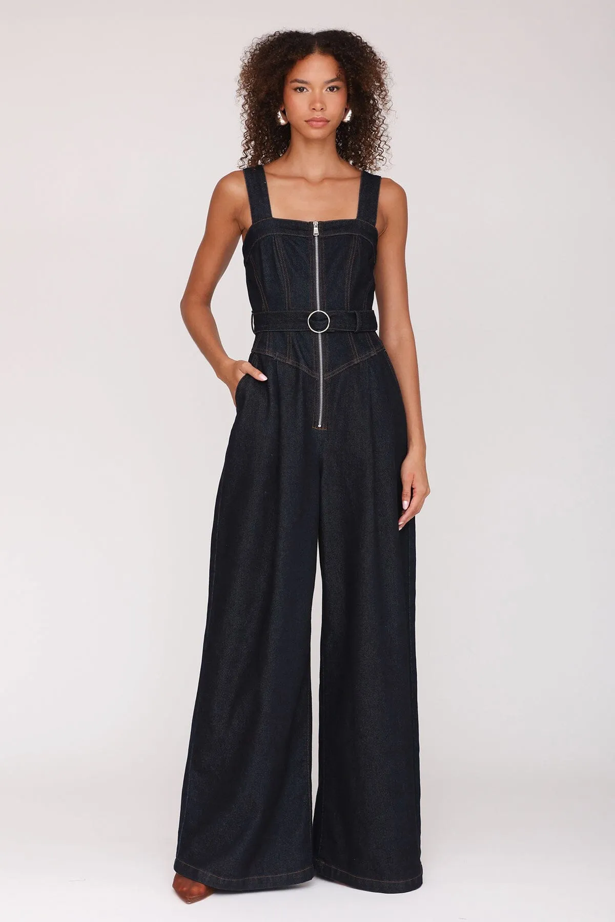 Zip-Front Wide Leg Denim Jumpsuit sold by Avec Les Filles product image thumbnail 3