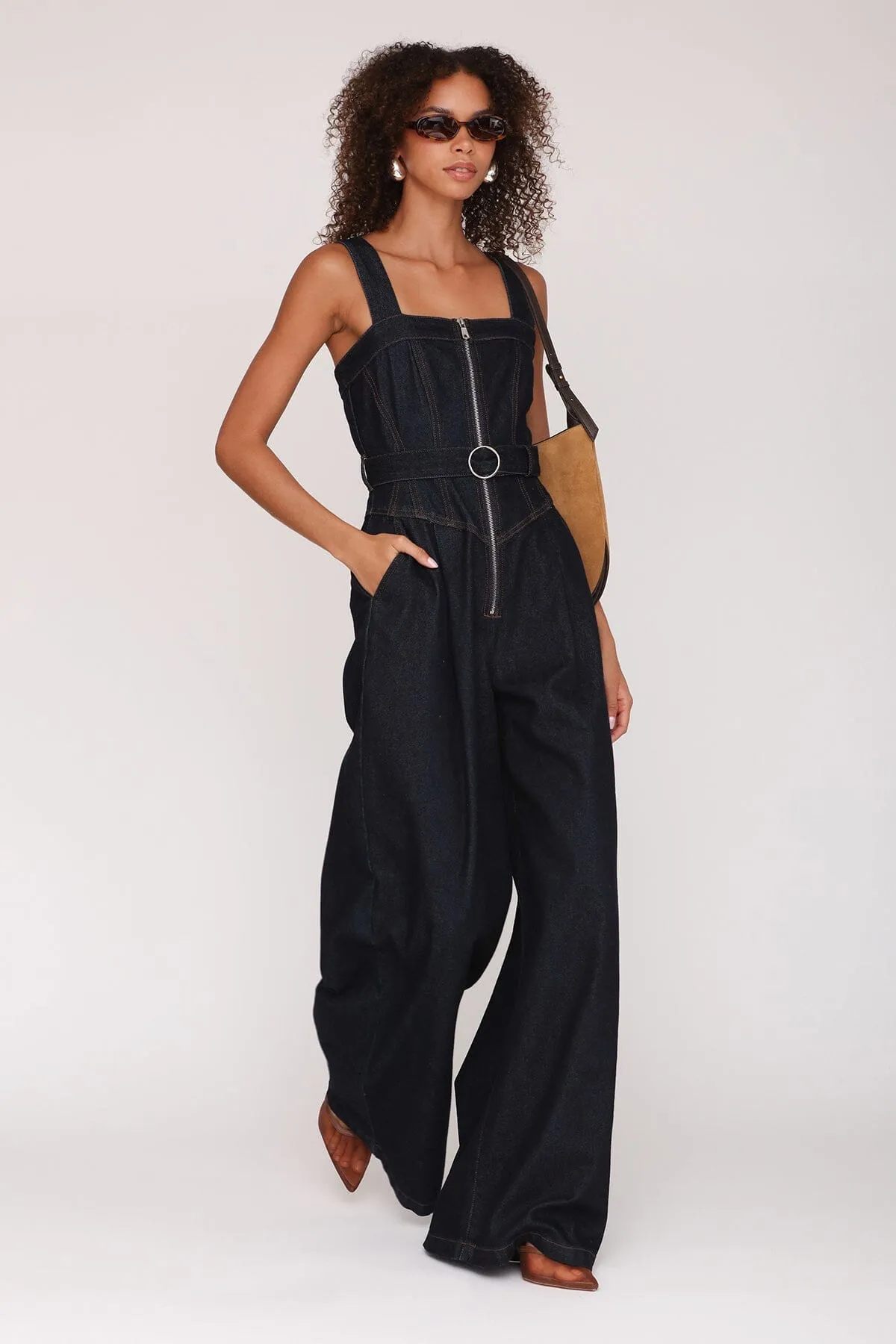 Zip-Front Wide Leg Denim Jumpsuit sold by Avec Les Filles product image thumbnail 2