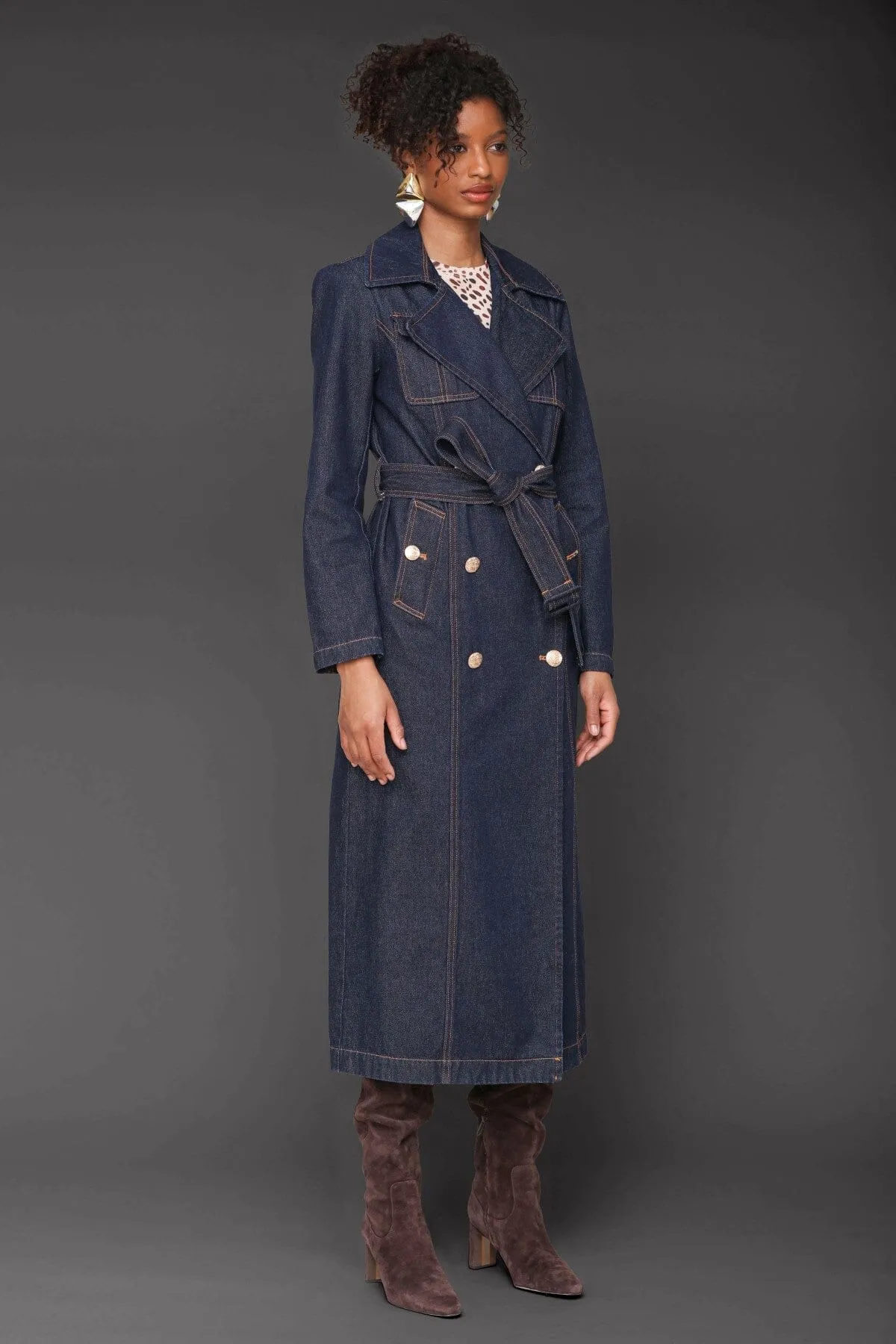 Denim Belted Utility Trench Coat sold by Avec Les Filles product image thumbnail 5