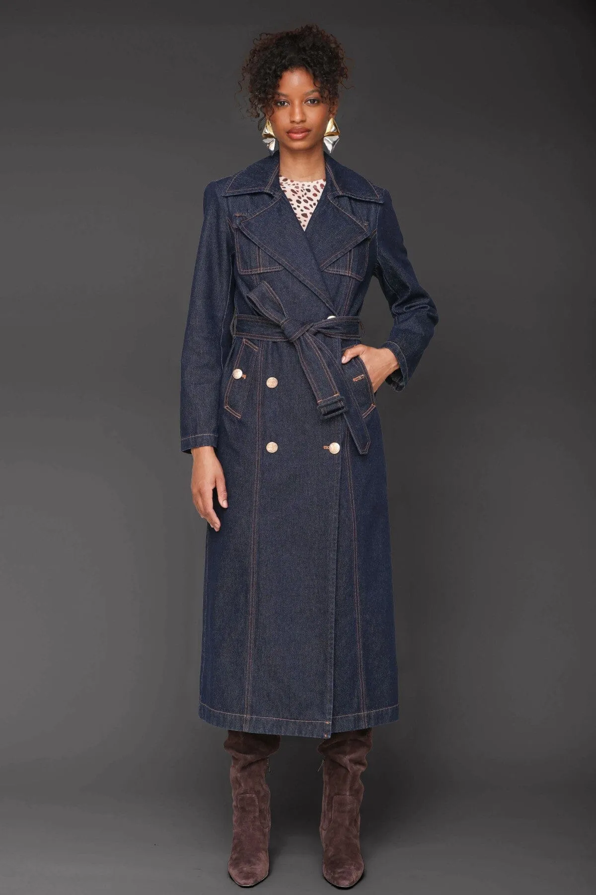 Denim Belted Utility Trench Coat sold by Avec Les Filles product image thumbnail 3