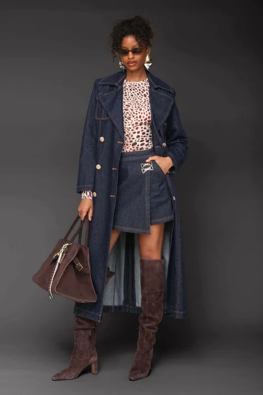 Denim Belted Utility Trench Coat made by Avec Les Filles