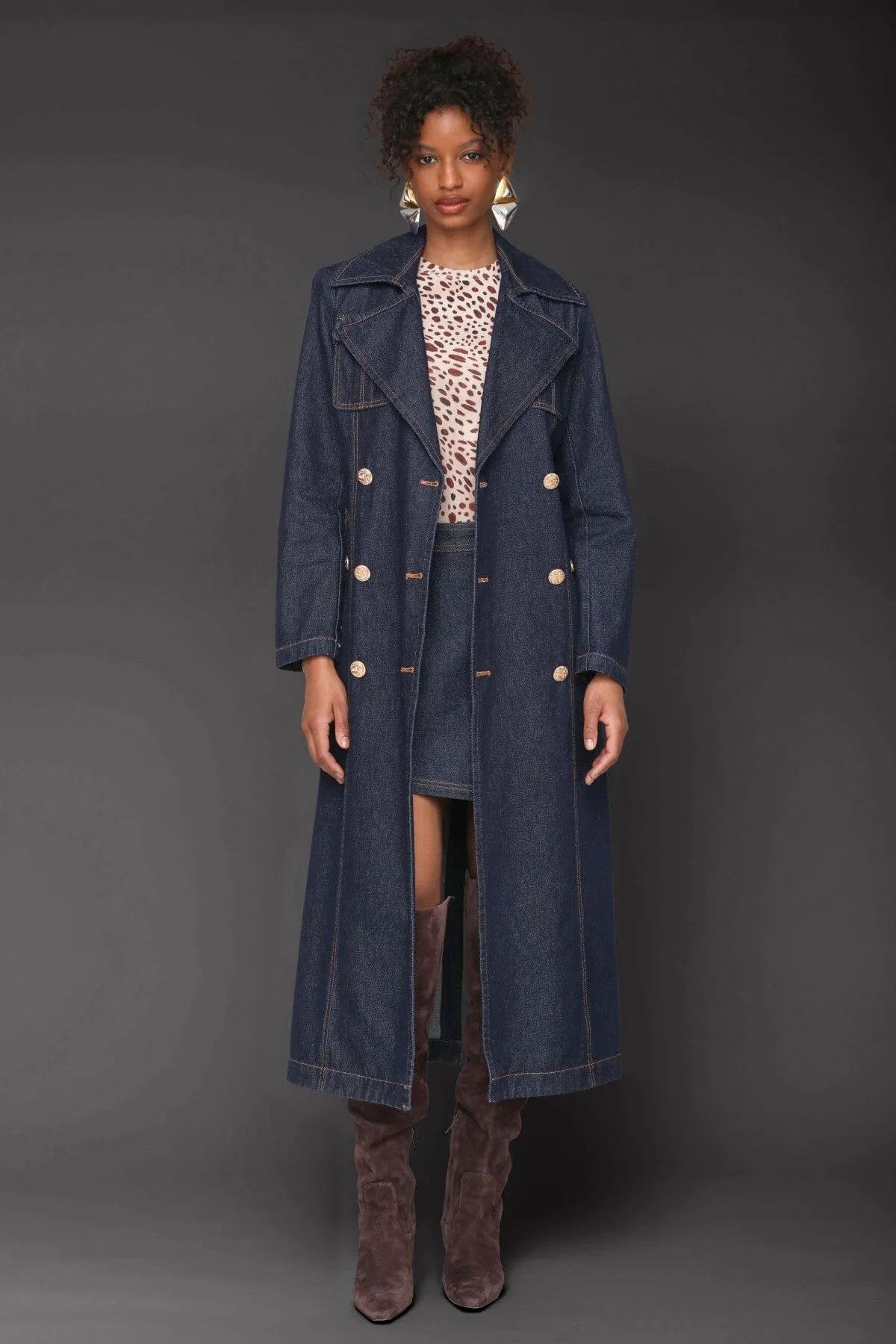 Denim Belted Utility Trench Coat sold by Avec Les Filles product image thumbnail 4
