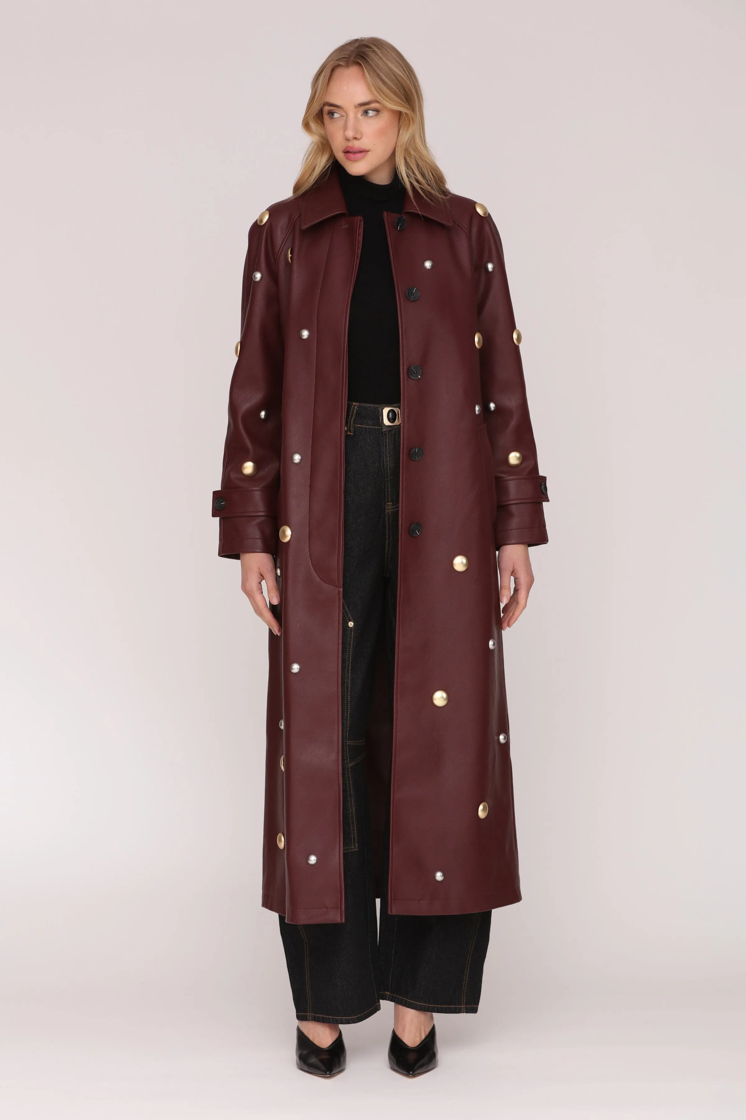 Studded Faux-Ever Leather™ Trench Coat sold by Avec Les Filles product image thumbnail 4