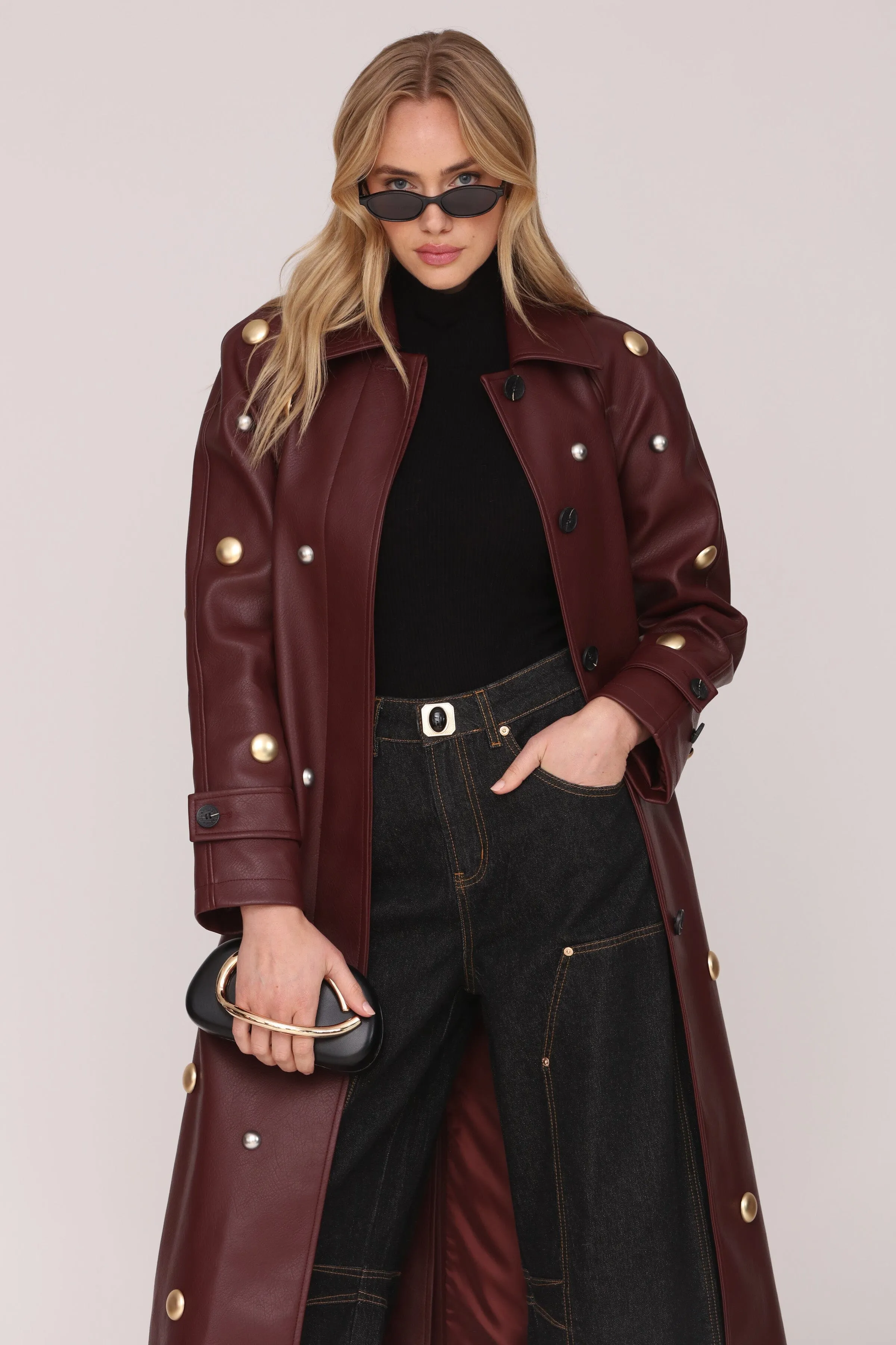 Studded Faux-Ever Leather™ Trench Coat sold by Avec Les Filles product image thumbnail 2