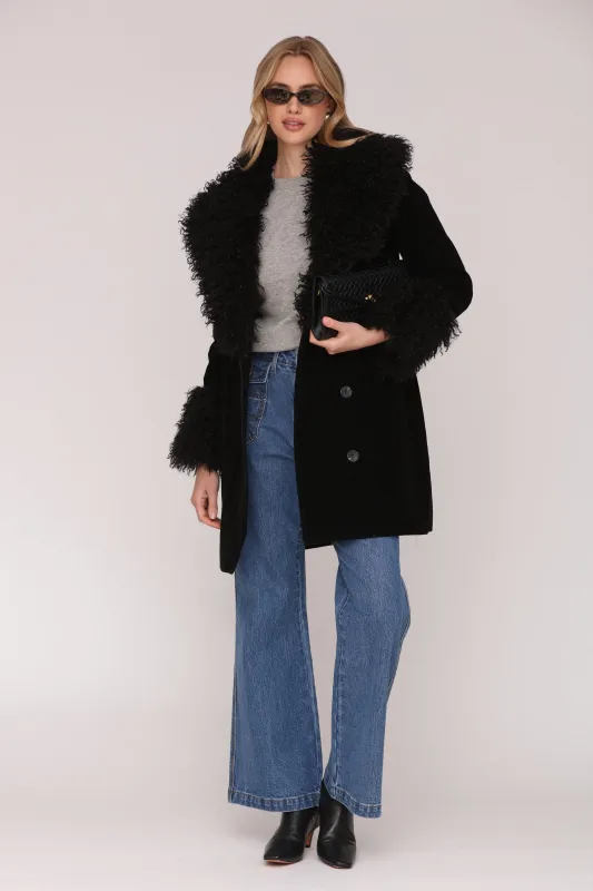 Mongolian Faux Fur Trimmed Faux Suede Coat sold by Avec Les Filles