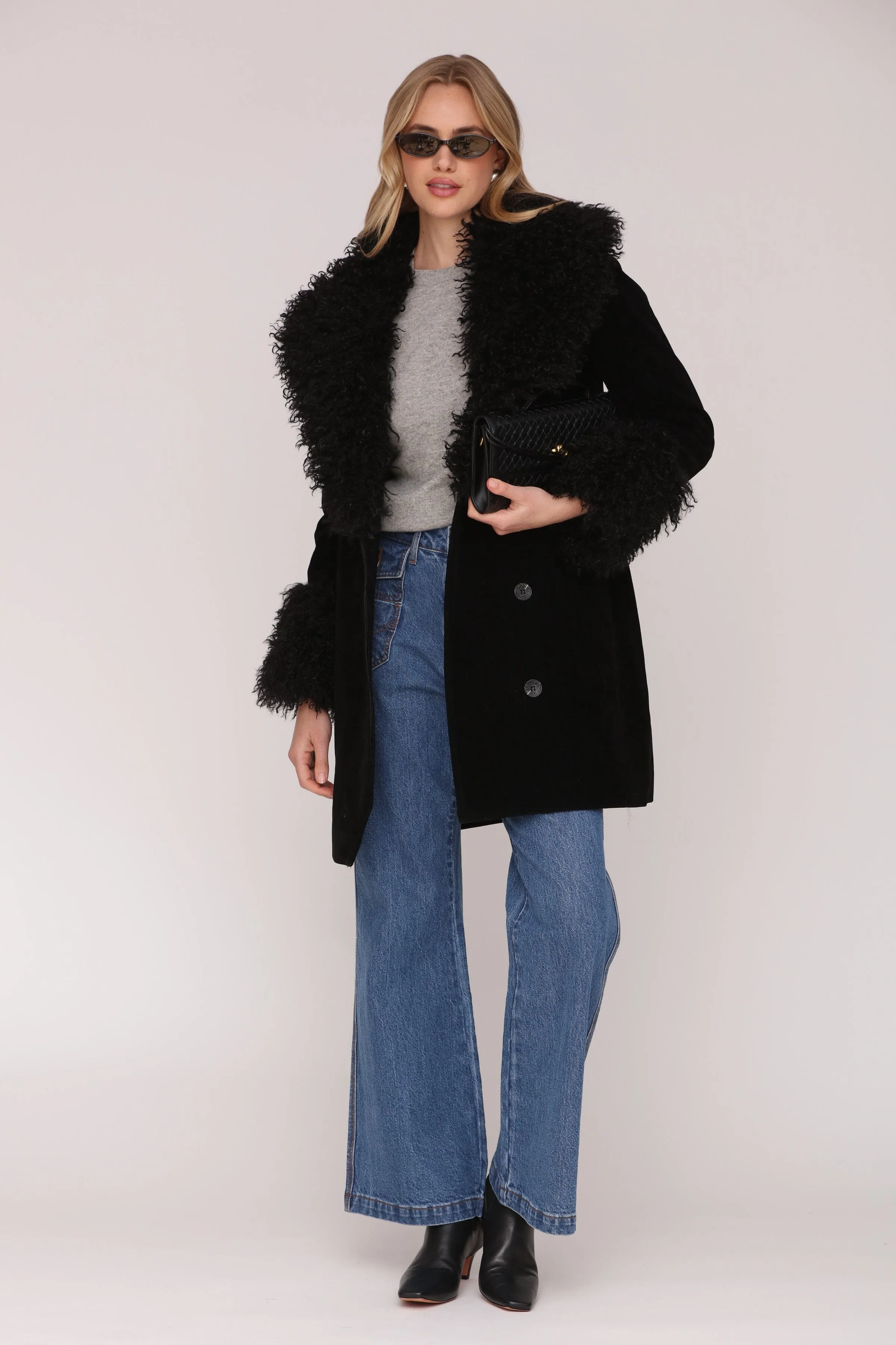 Mongolian Faux Fur Trimmed Faux Suede Coat sold by Avec Les Filles