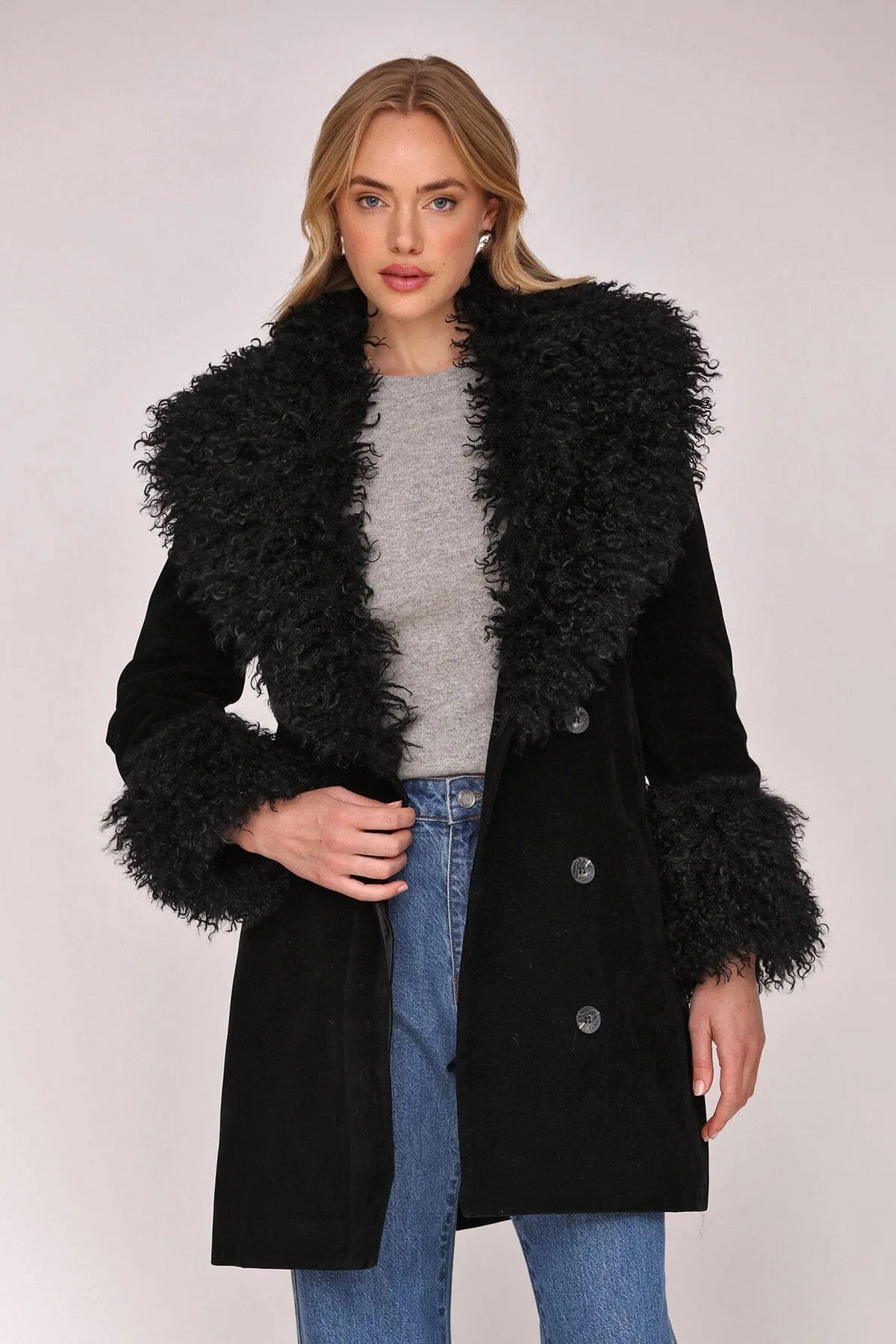 Mongolian Faux Fur Trimmed Faux Suede Coat sold by Avec Les Filles product image thumbnail 4