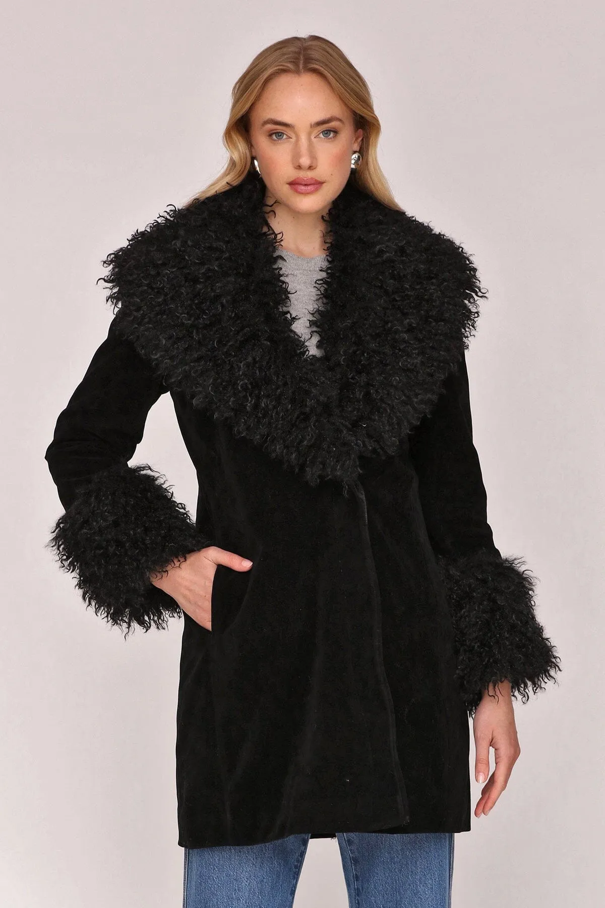 Mongolian Faux Fur Trimmed Faux Suede Coat sold by Avec Les Filles product image thumbnail 3