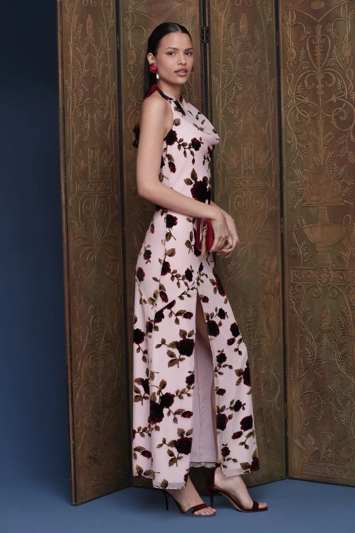 Floral Velvet Halter Maxi Dress sold by Avec Les Filles product image thumbnail 2