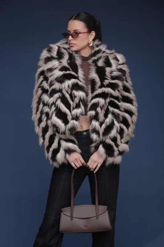 Chevron Faux Fur Cropped Coat sold by Avec Les Filles