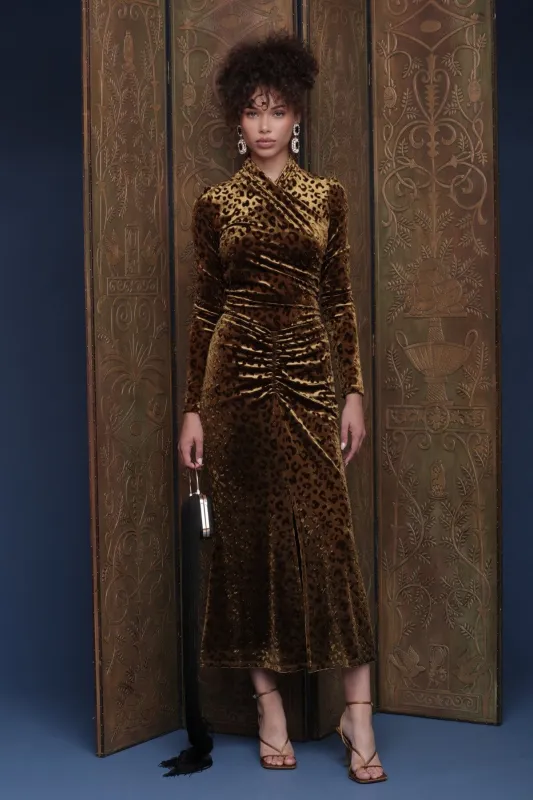 Leopard Velvet Ruched Midi Skirt sold by Avec Les Filles