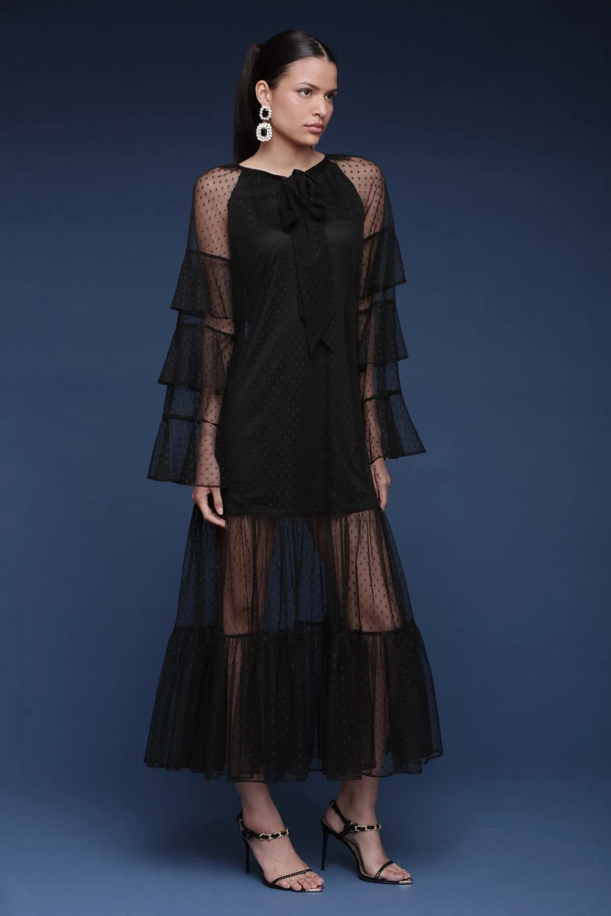 Tiered Polka Dot Sheer Maxi Dress sold by Avec Les Filles product image thumbnail 4