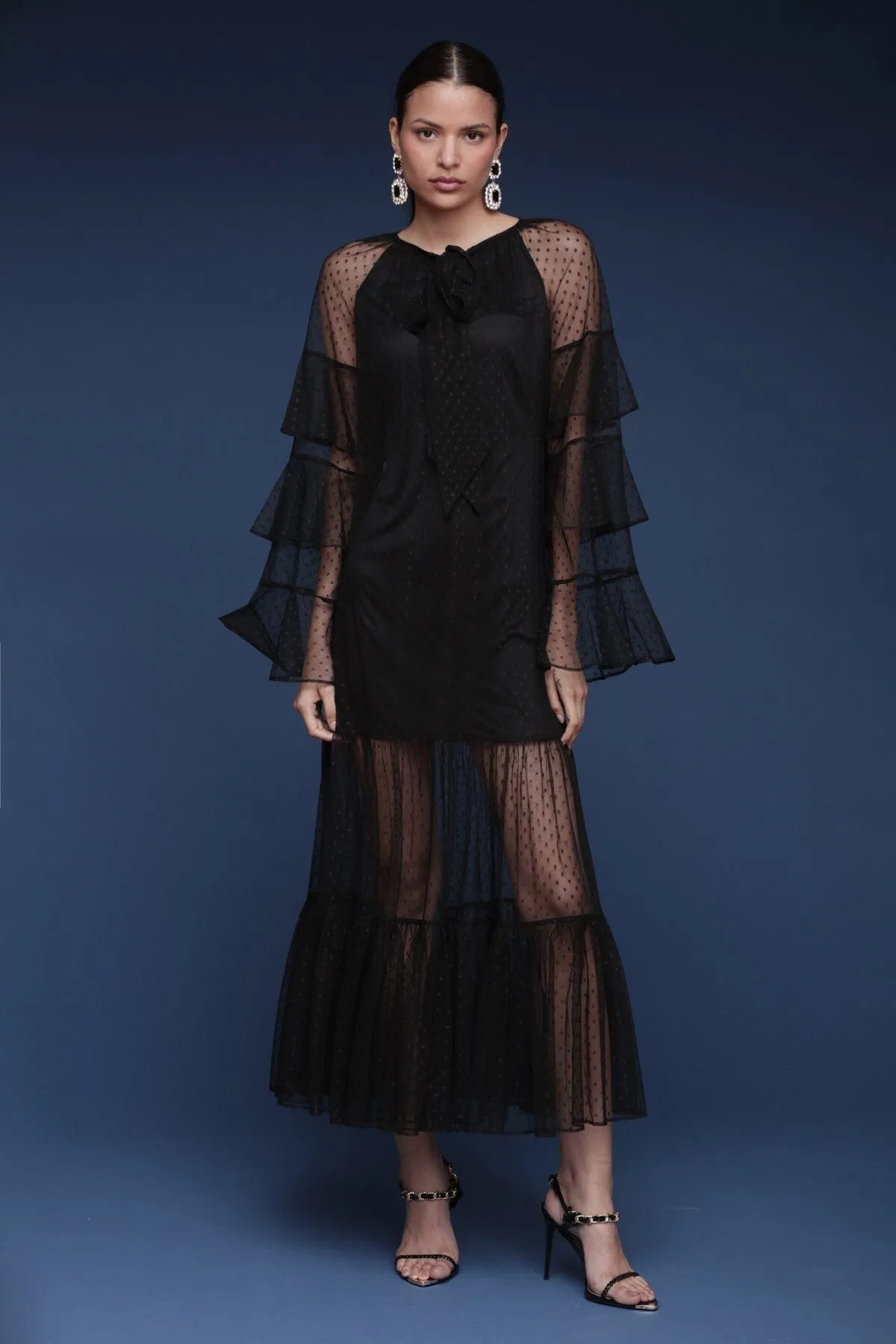 Tiered Polka Dot Sheer Maxi Dress sold by Avec Les Filles product image thumbnail 3