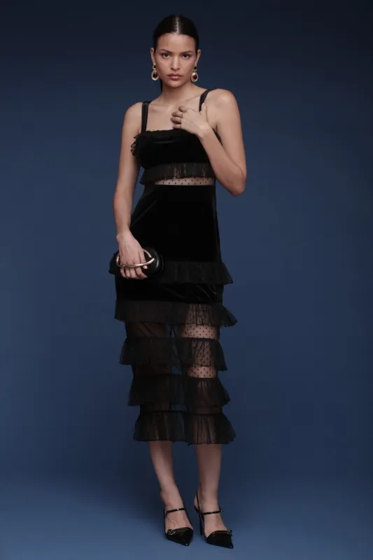 Velvet & Tulle Tiered Midi Dress sold by Avec Les Filles