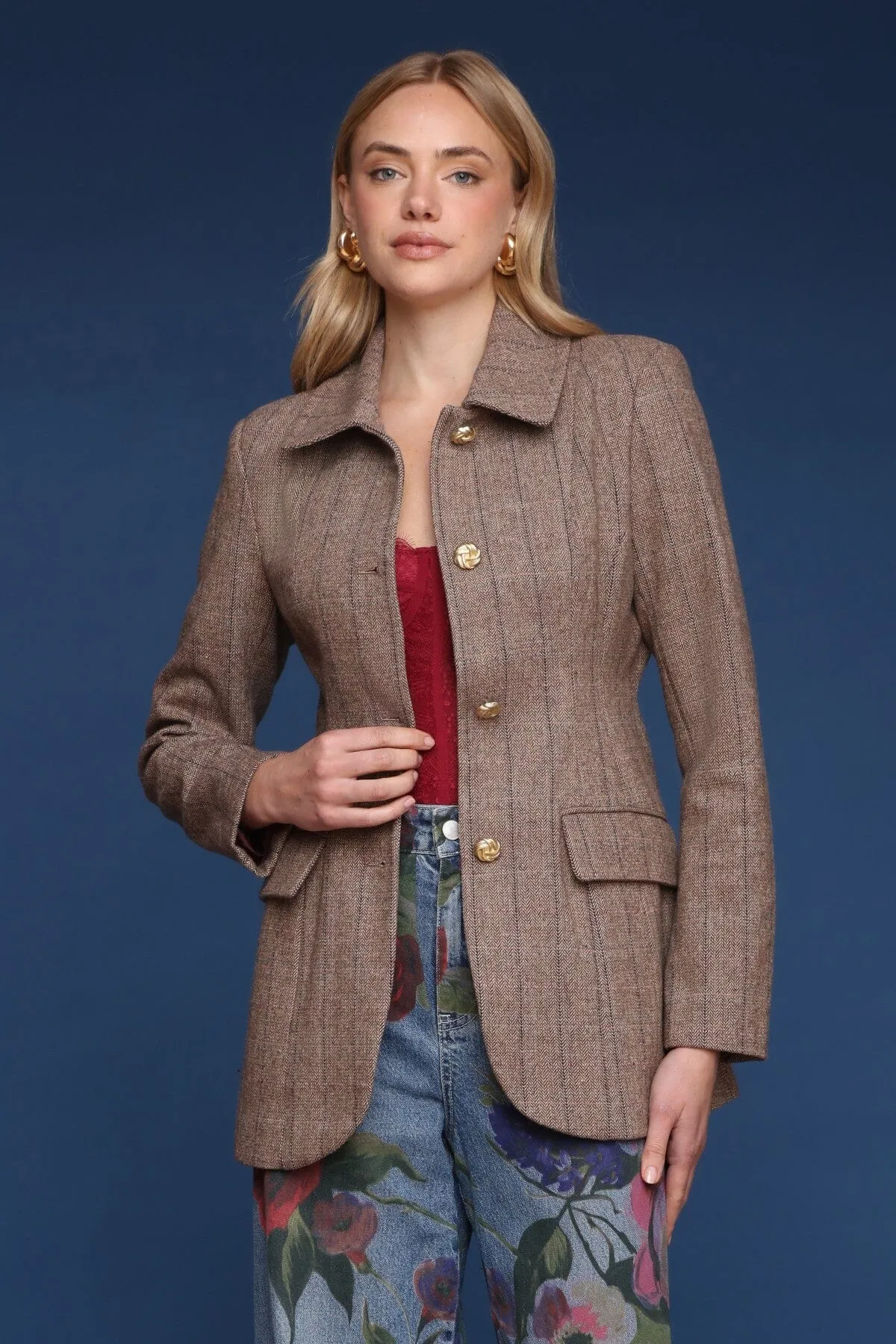 Wool Blend Tweed Hourglass Blazer sold by Avec Les Filles product image thumbnail 4