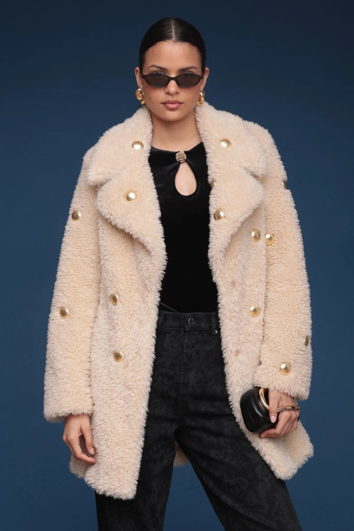 Studded Faux Fur Wrap Coat sold by Avec Les Filles product image thumbnail 2