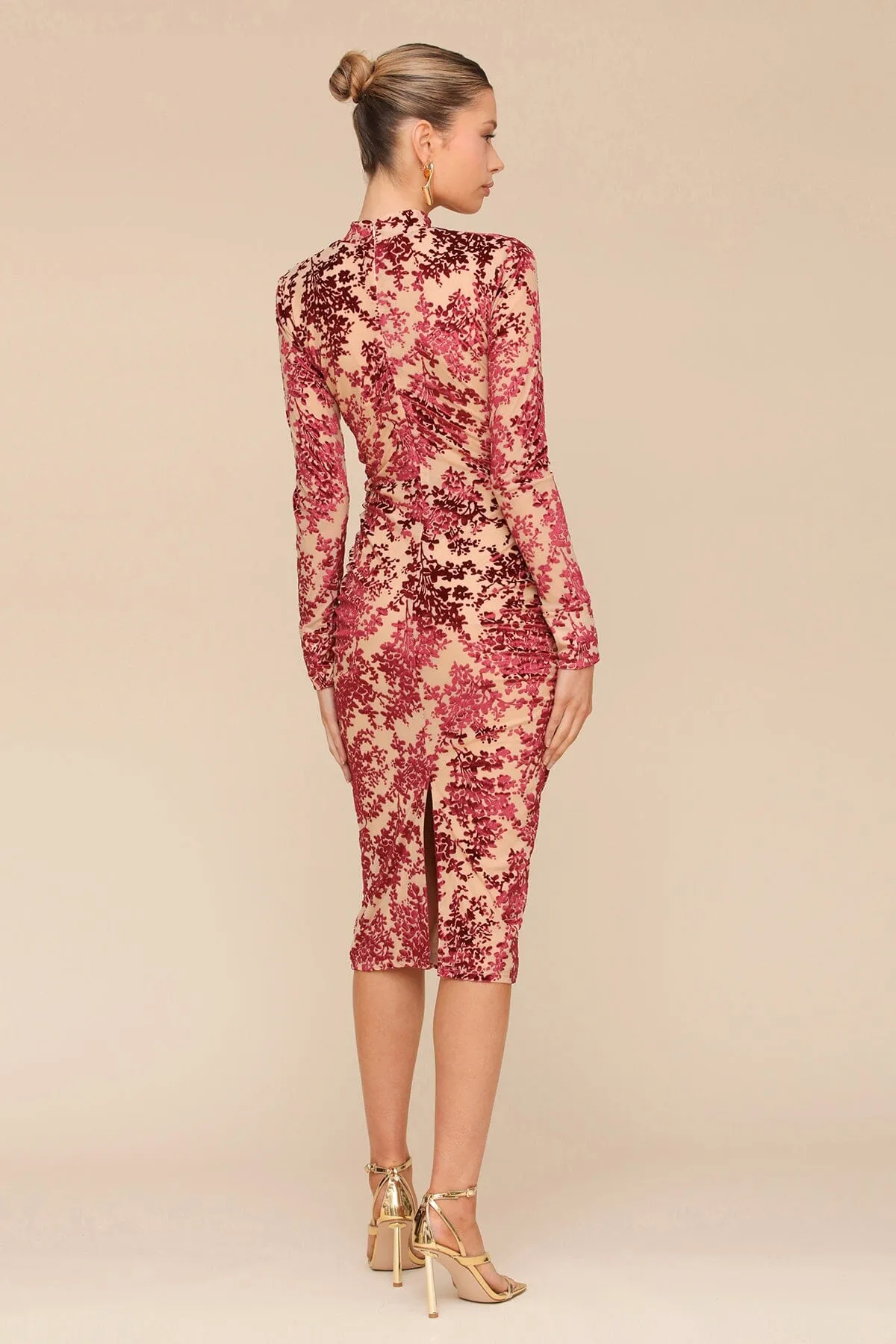 Floral Velvet Ruched Bodycon Midi Dress sold by Avec Les Filles product image thumbnail 5