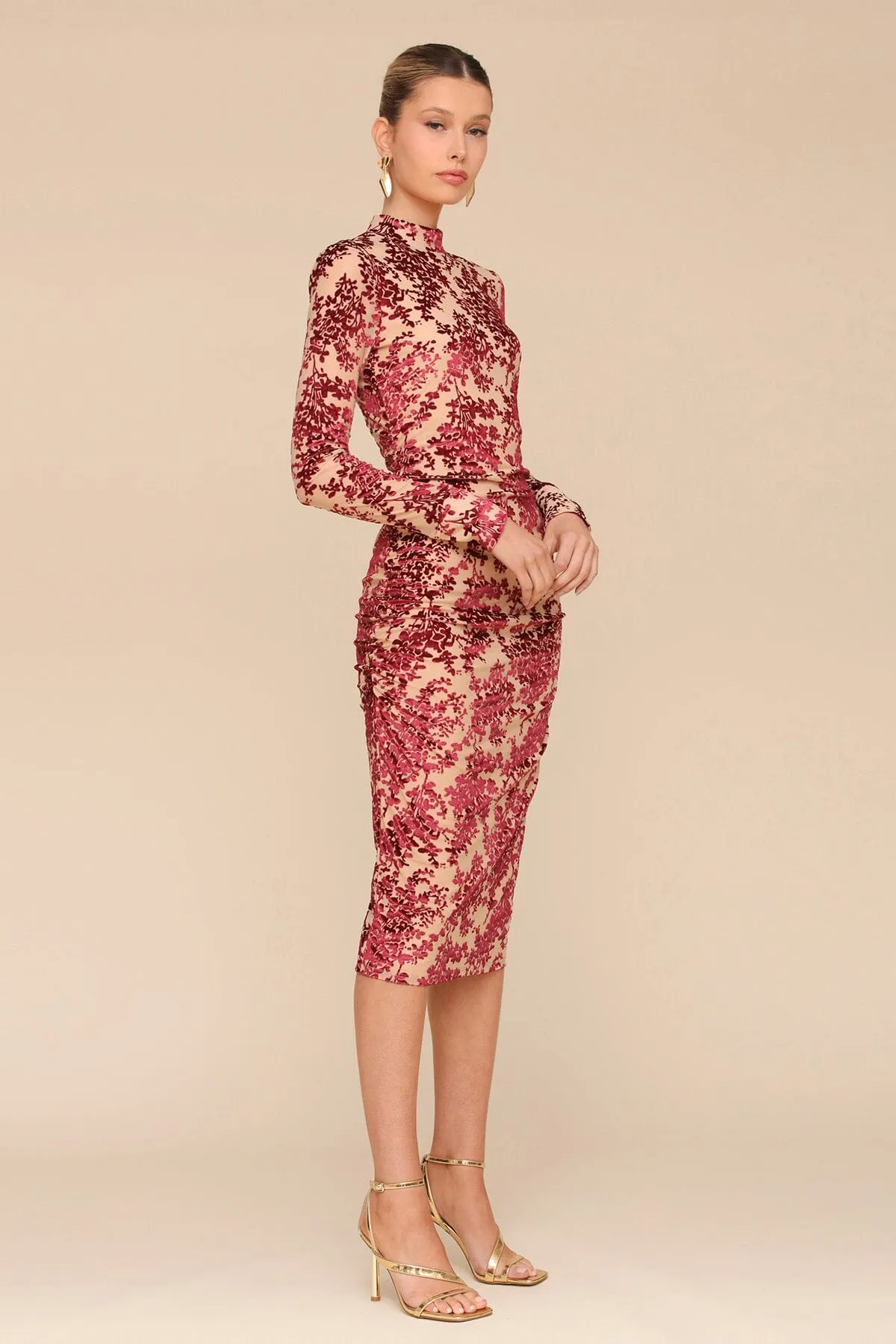 Floral Velvet Ruched Bodycon Midi Dress sold by Avec Les Filles product image thumbnail 4