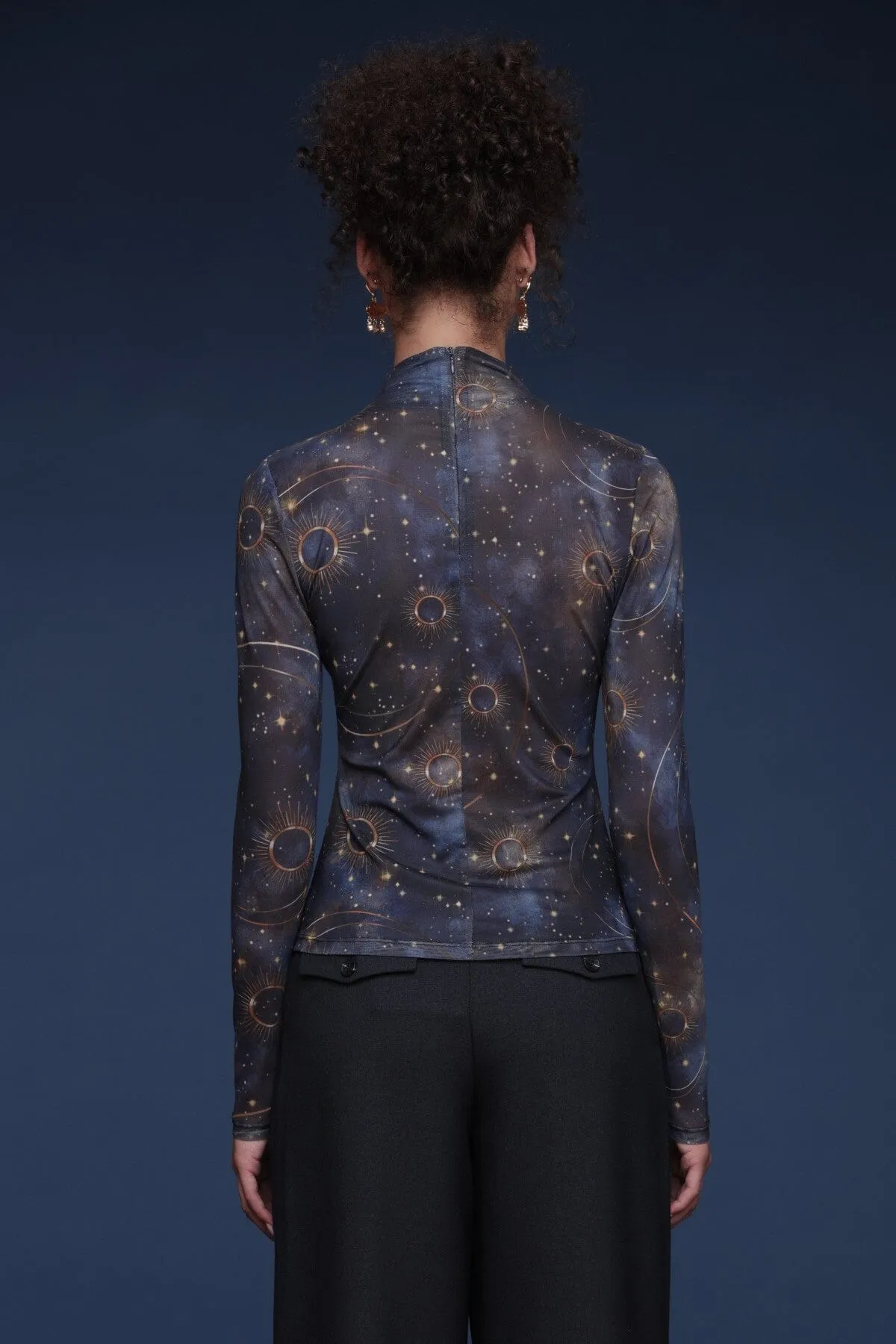 Celestial Print Mesh Mockneck Top sold by Avec Les Filles product image thumbnail 5