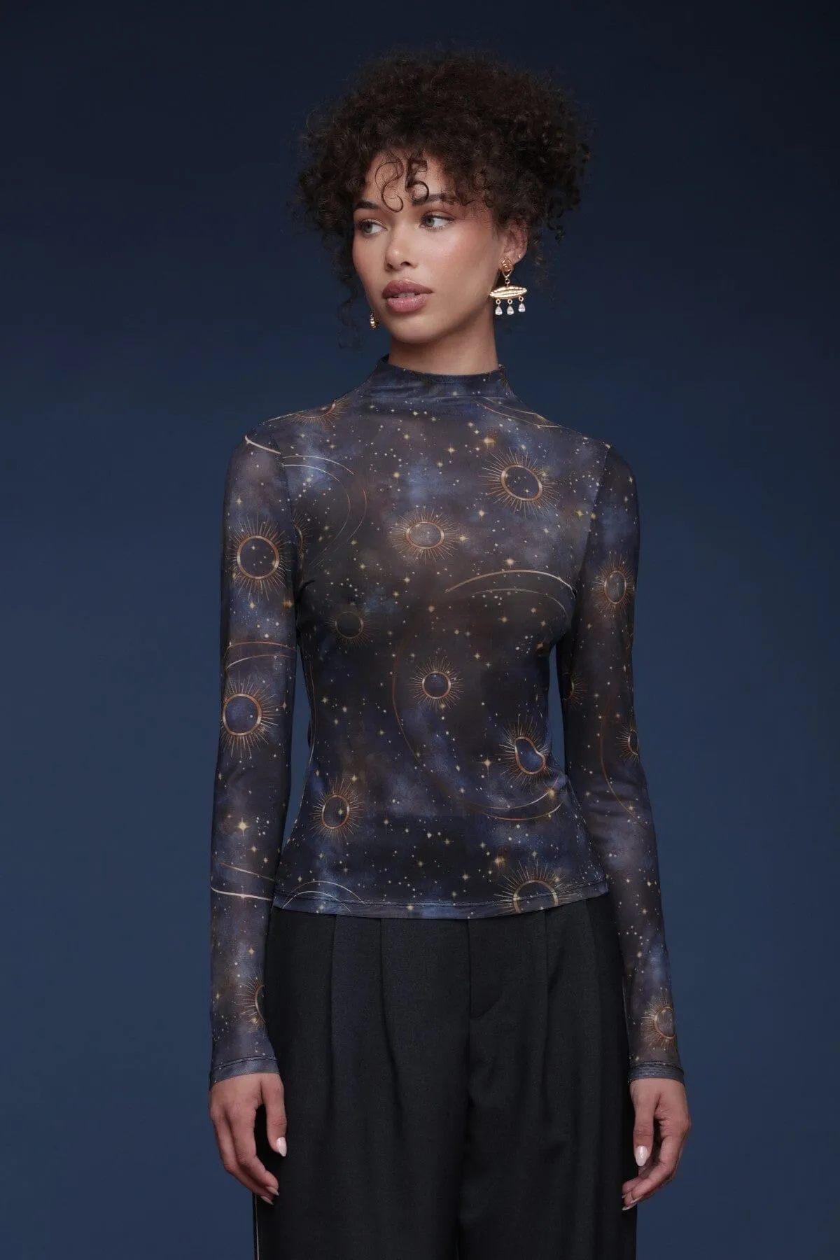 Celestial Print Mesh Mockneck Top sold by Avec Les Filles product image thumbnail 3