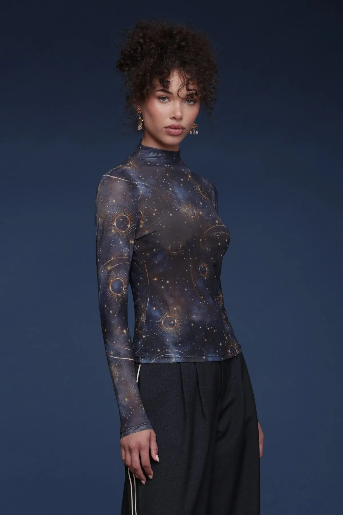Celestial Print Mesh Mockneck Top sold by Avec Les Filles product image thumbnail 4