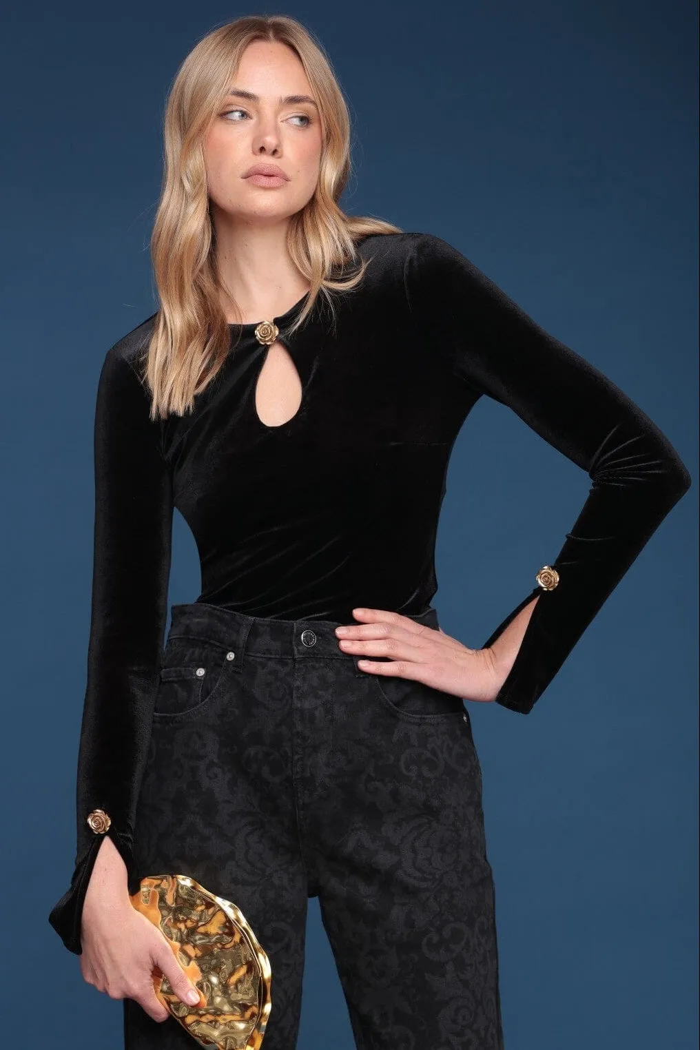 Rose Button Velvet Top sold by Avec Les Filles