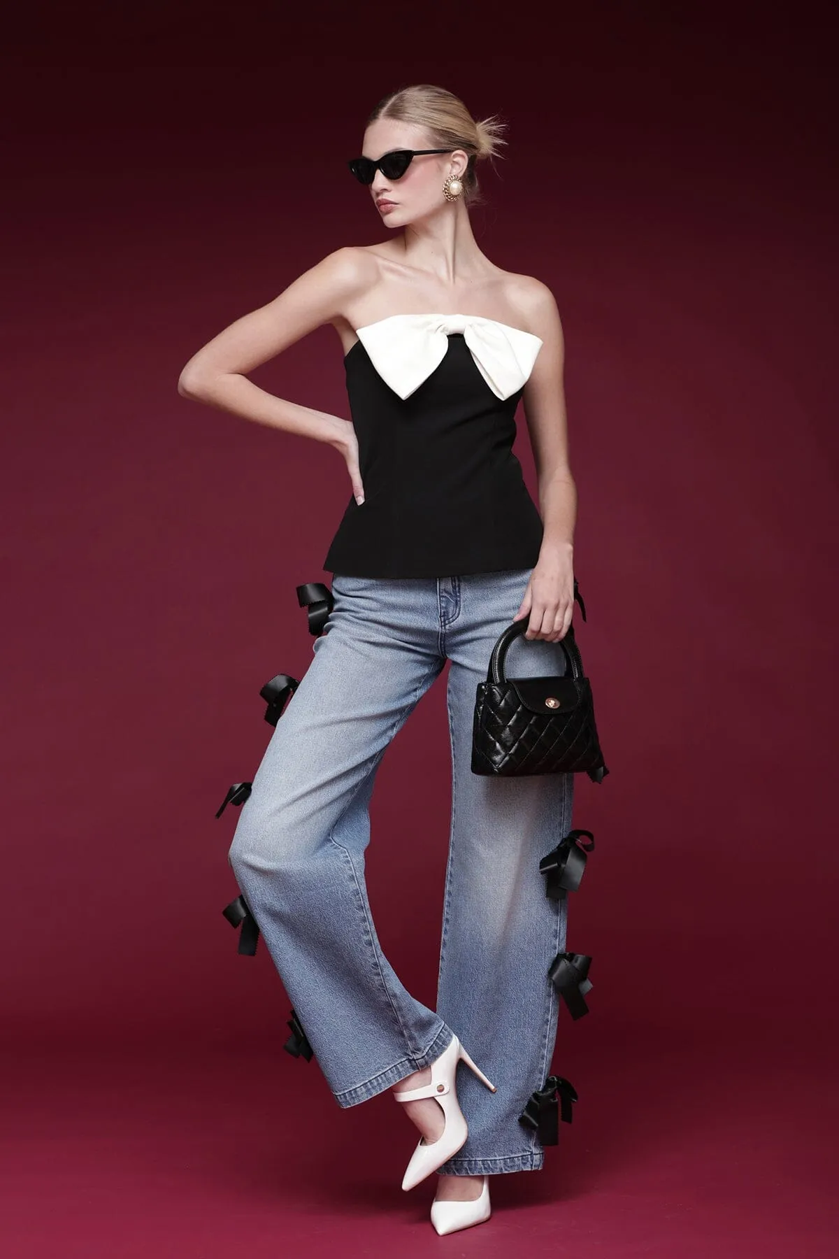 Bow Embellished Tube Top sold by Avec Les Filles