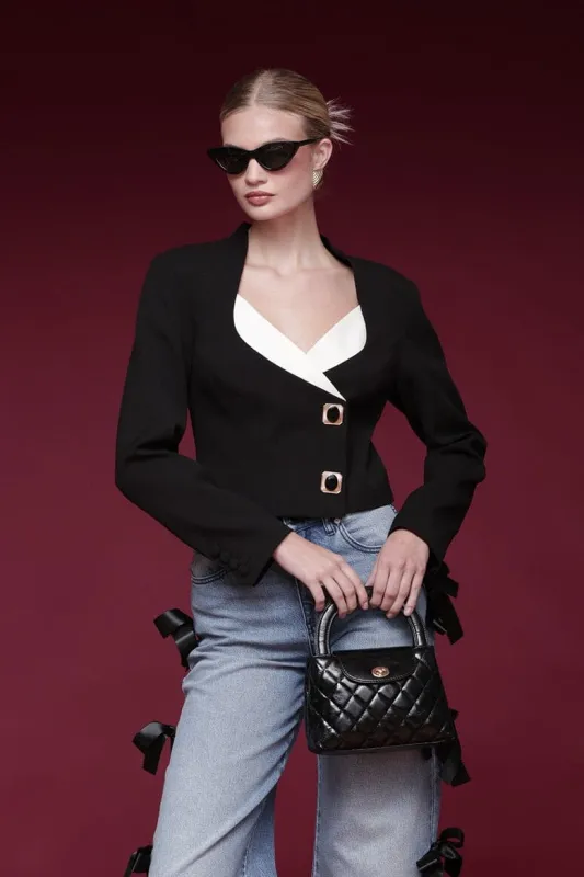 Contrast Lapel Novelty Button Blazer sold by Avec Les Filles