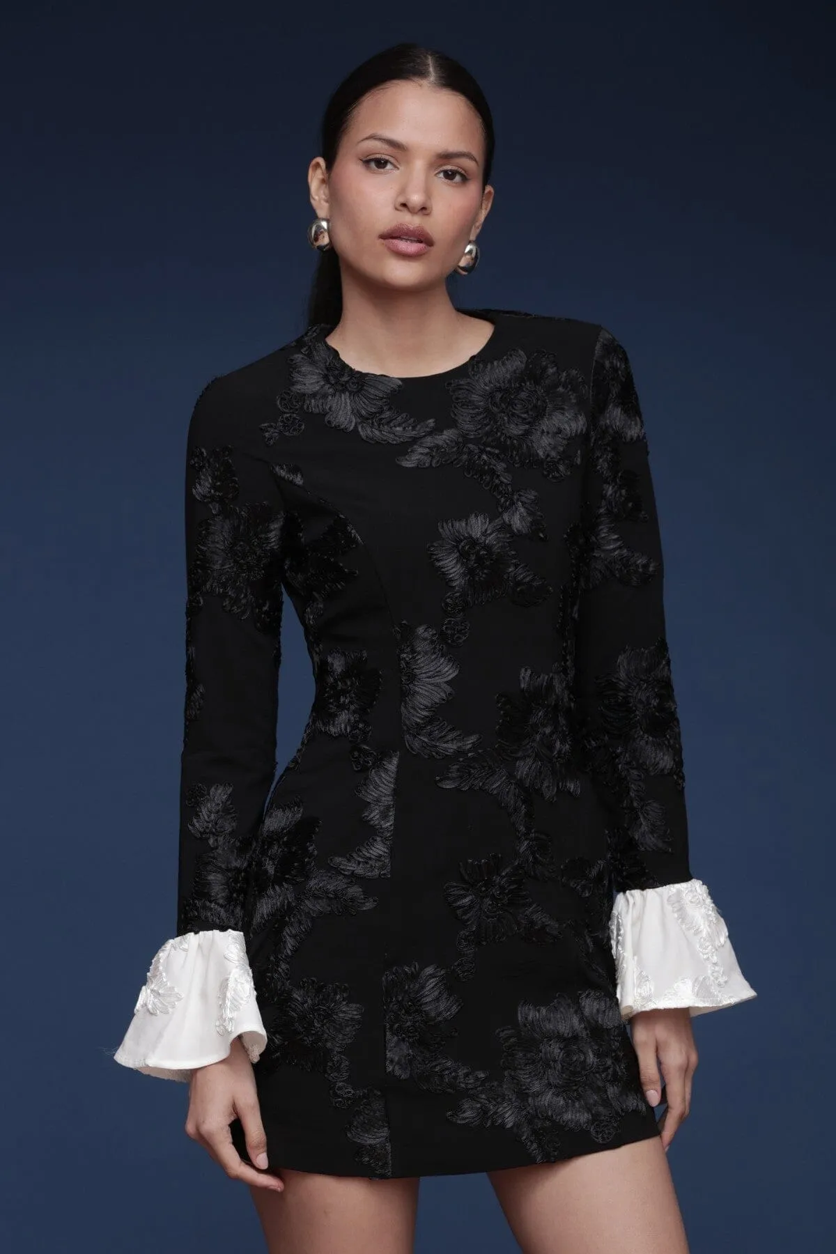 Contrast Cuff Embroidered Mini Dress sold by Avec Les Filles product image thumbnail 4